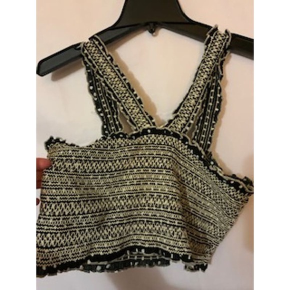 Hem & Thread Smocked Cropped Black/White Elastic Tank Large New with Tag - Picture 5 of 5